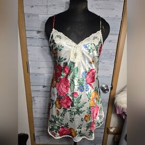 Vintage Deena Floral Lace Trim Slip Dress Sz M